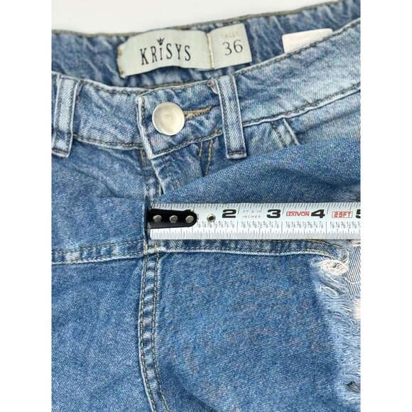 Krísy Bermuda Shorts Womens 36 Blue Distressed Denim High Rise Frayed Hem Resort - Picture 5 of 9